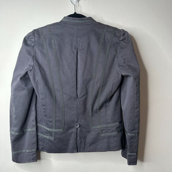 Marc Jacobs Slate Navy Fitted Button Blazer Floral Lining Mandarin Collar 4 - Picture 5 of 13